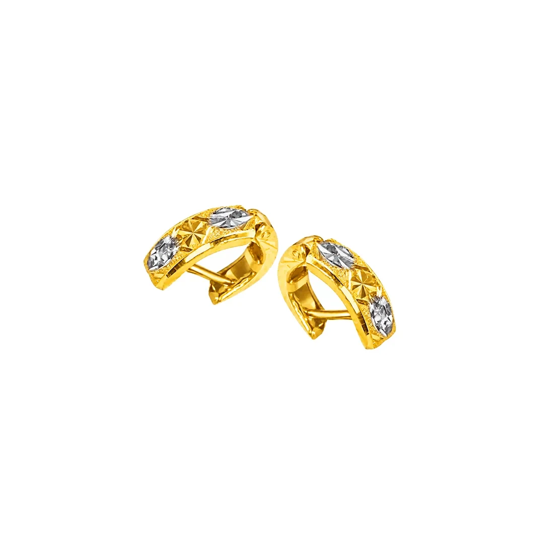 Two Tone Floral Hoop Earrings — 916 gold earrings