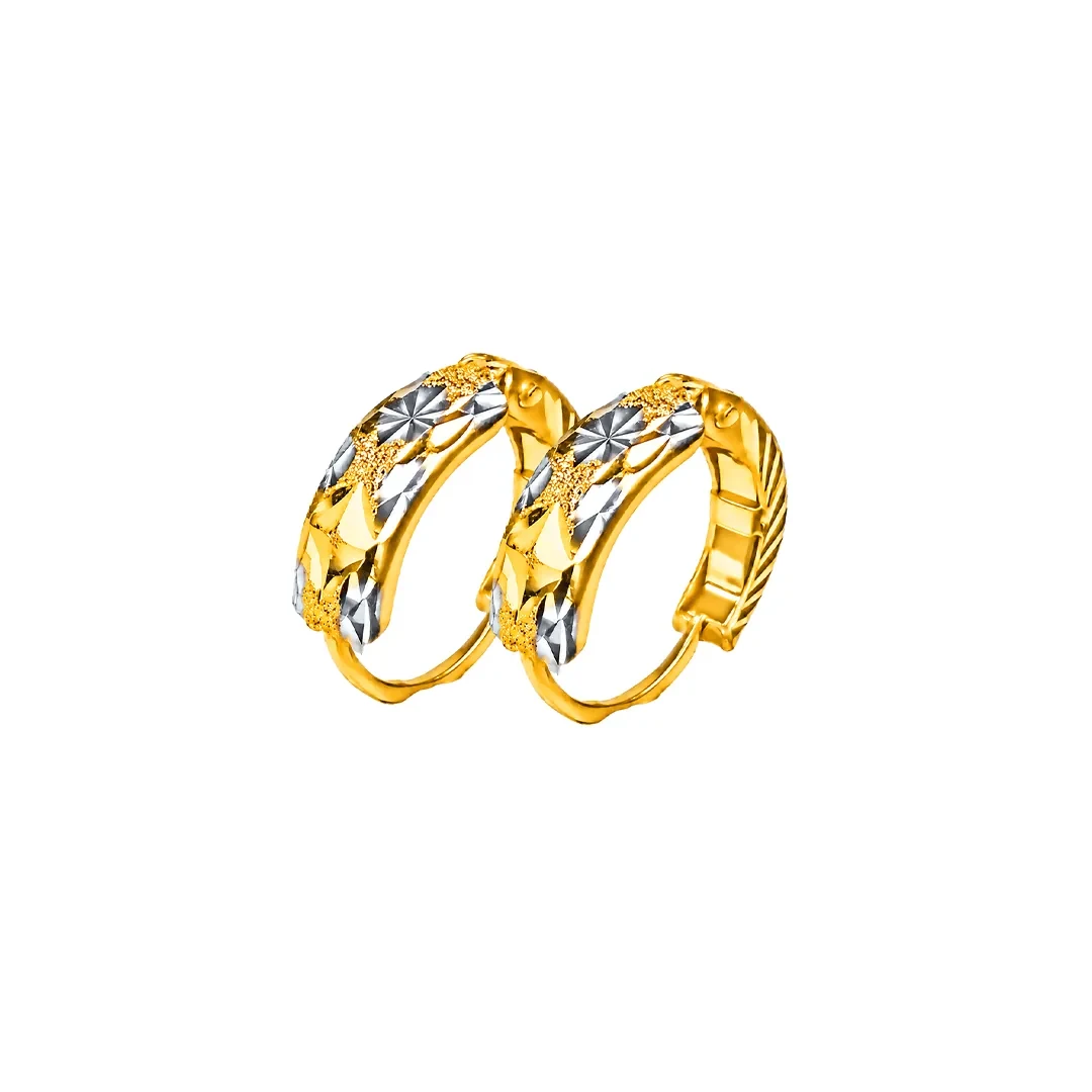 Two Tone Starburst Hoop Earrings — 916 gold earrings