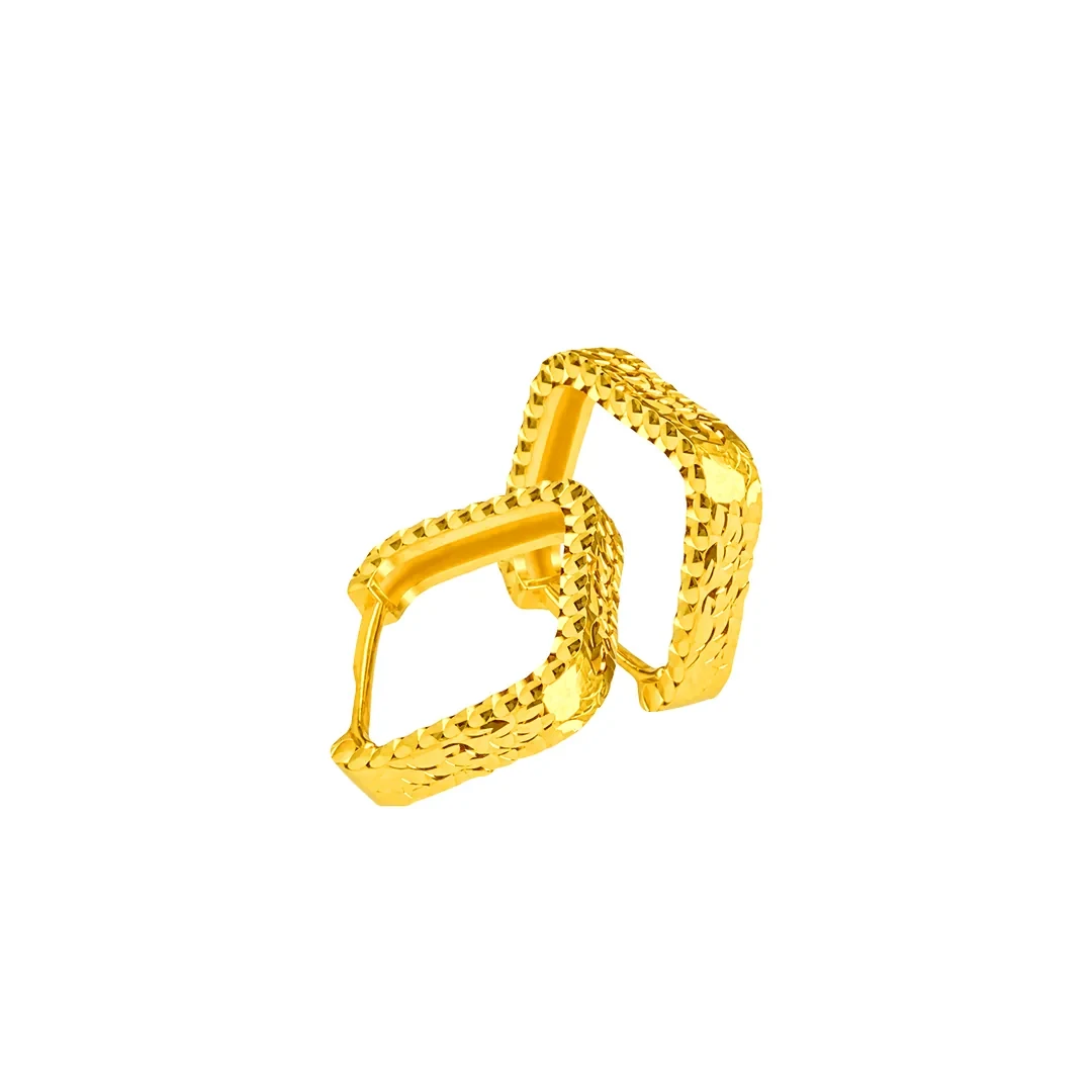 Textured Square Hoop Earrings — 916 gold earrings