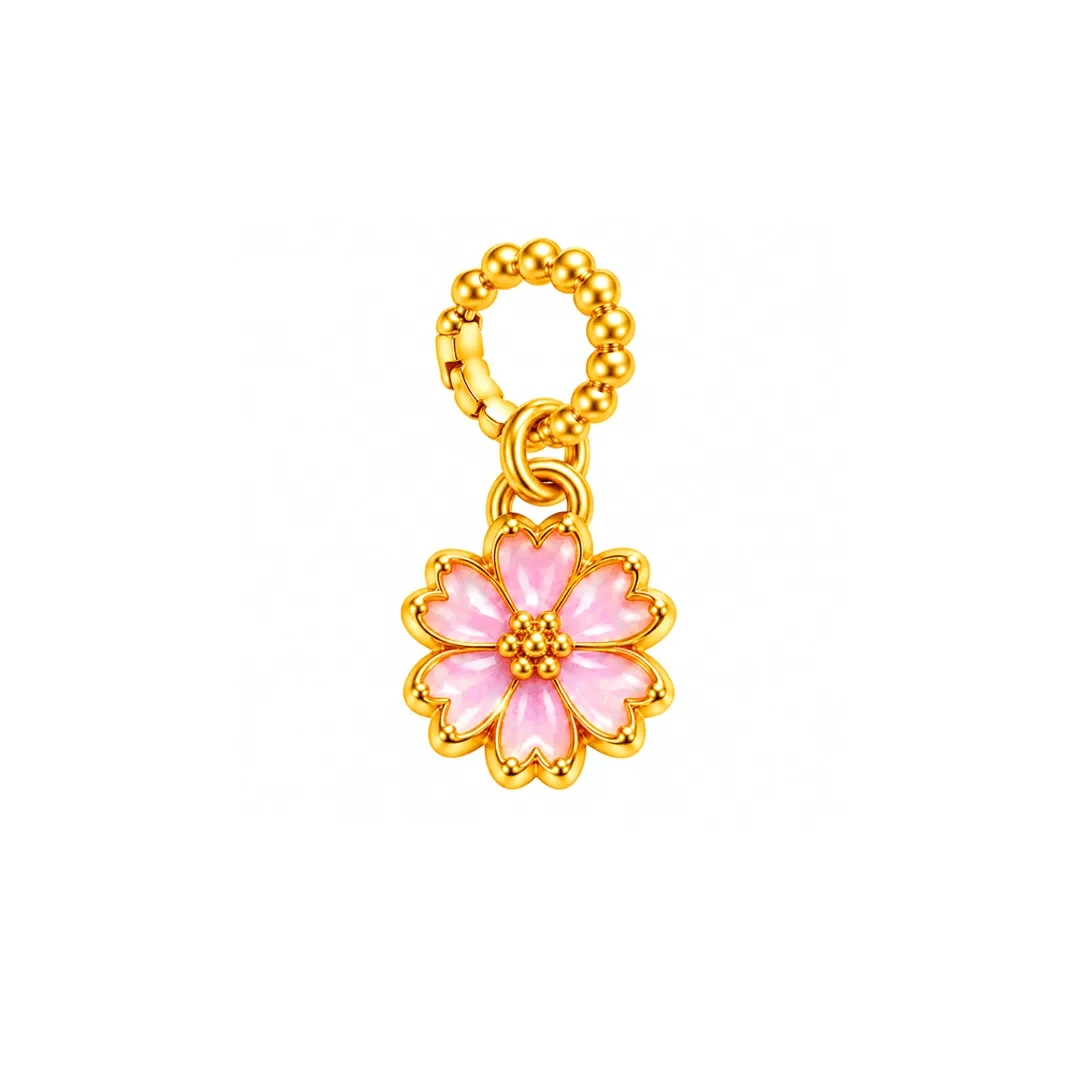 Pink Sakura Blossom Pendant — 916 gold pendant